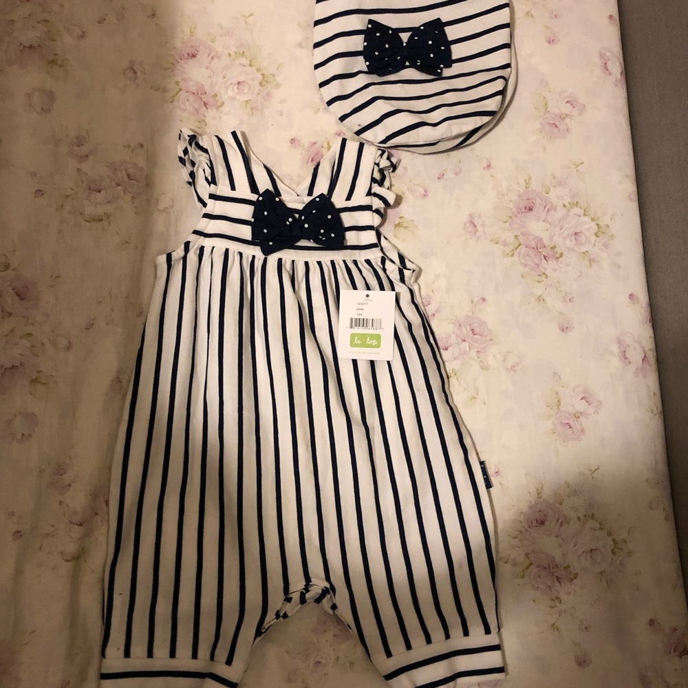 Navy stripe jumpsuit & hat